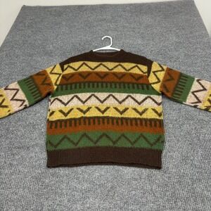Vintage Sweater Mens M Brown Wool Blend Geometric Fair Isle Retro Gorpcore Boho
